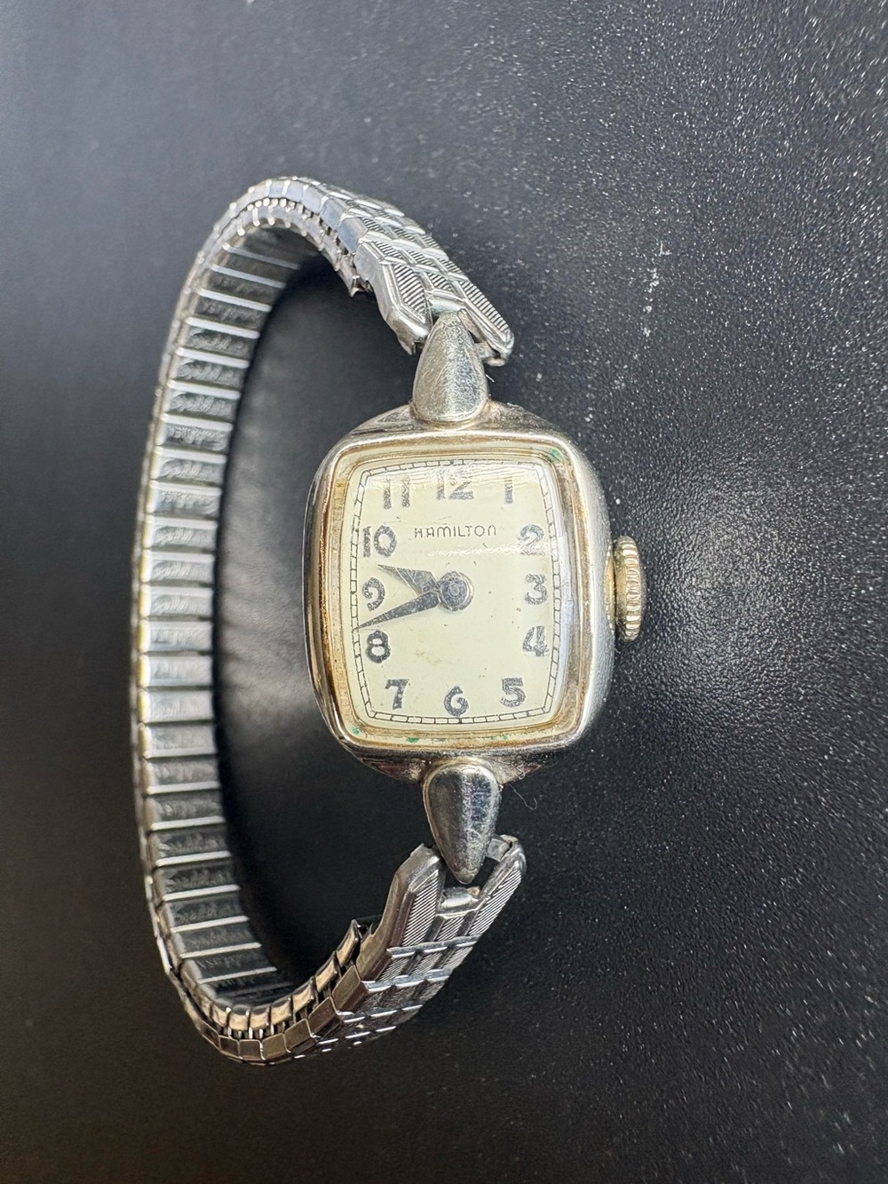 Hamilton Ladies White Gold Filled Vintage Dainty Silver Toned Wristwatch